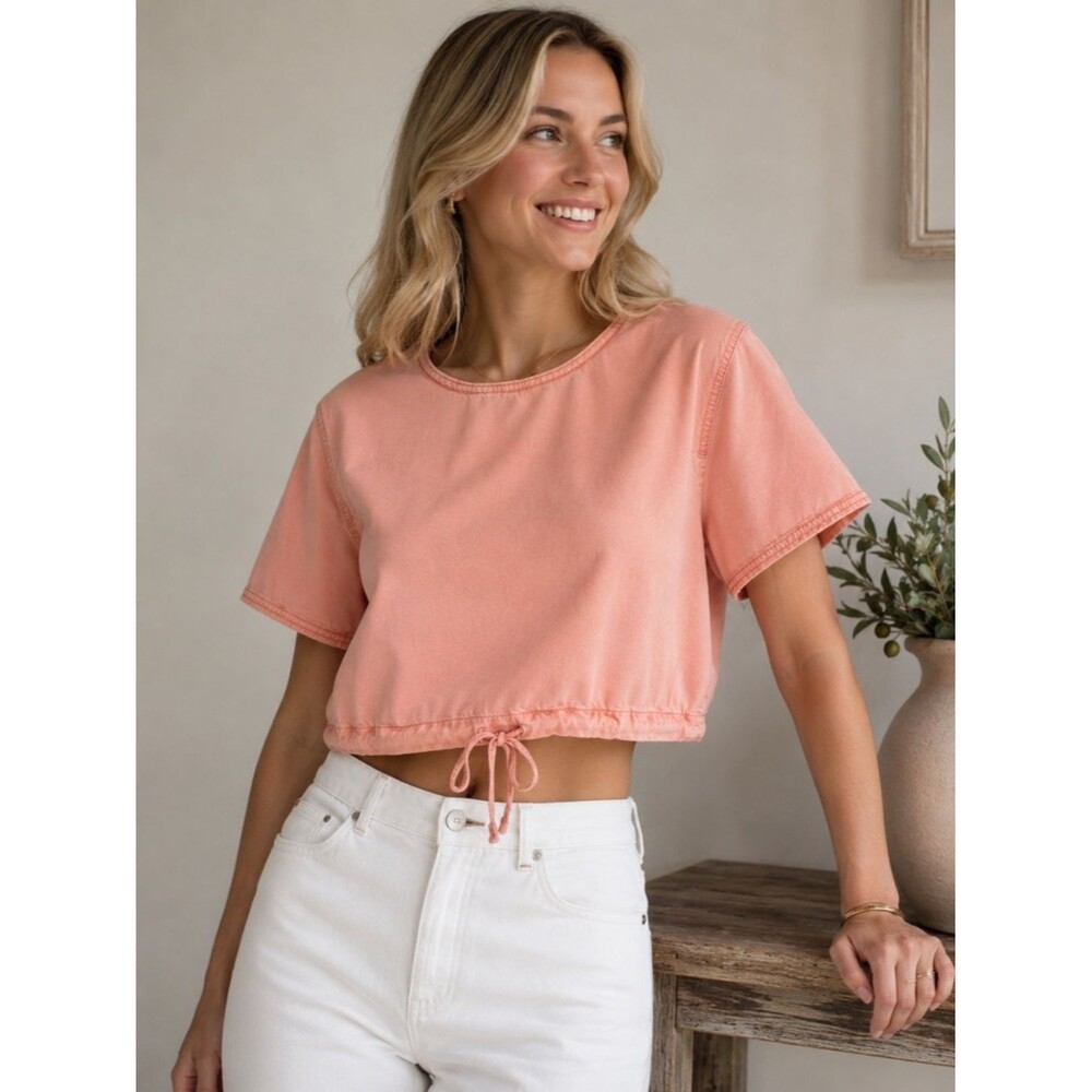 BDG Urban Outfitters Women's Pink Lyocell Crop Top Drawstring Hem - Small